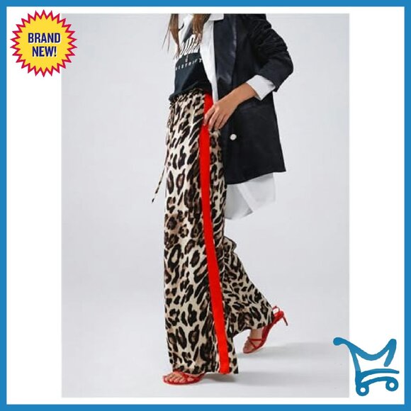 Women's Cheetah Print Wide Leg Pants Y2K Streetwear Trousers - Picture 3 of 6